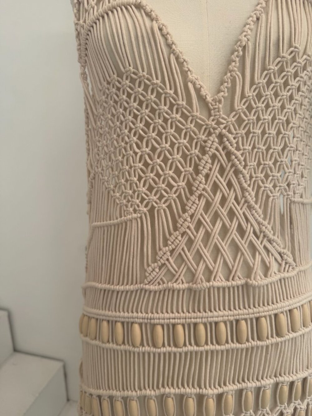Jonathan Simkhai Macrame Beaded Natural Fringe Dress - Picture 10 of 13